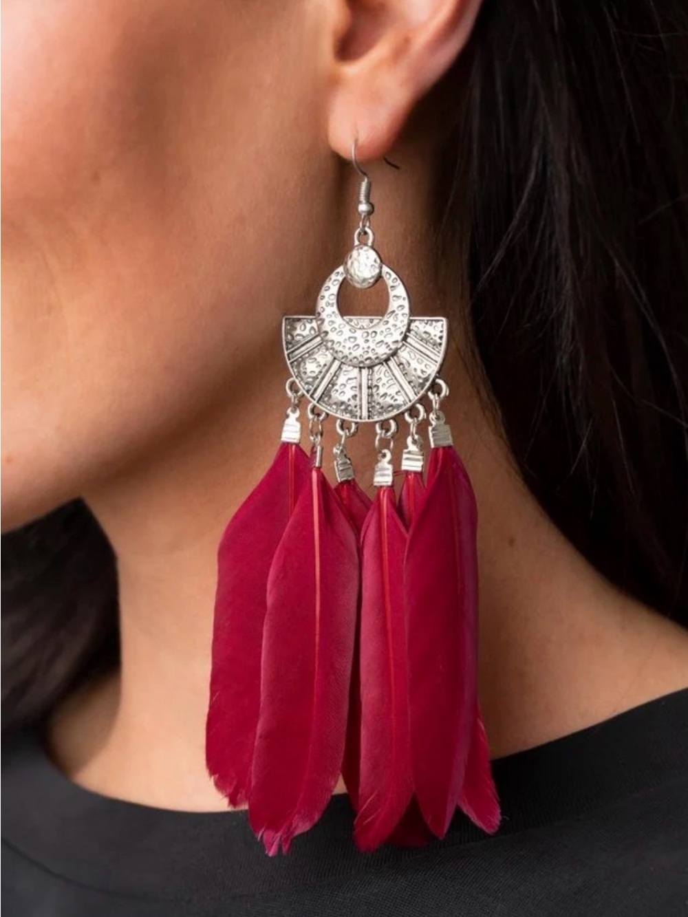 Paparazzi Earring ~ Plume Paradise - Red